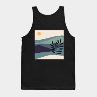 Contemporary abstract mountains and hills landscape with leaves branch digital design illustration Tank Top